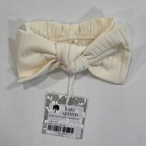 Kate Quinn Large Bow Elastic Headband Kids S Coconut Ribbed Organic | Coquette